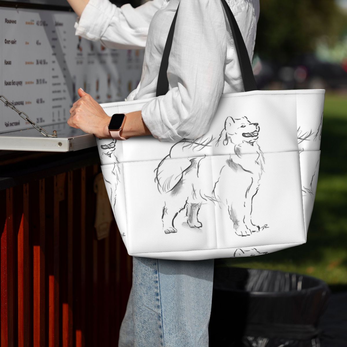 Yoga Fitness Drawing - Samoyedo desenho praia sacola esporte ginásio