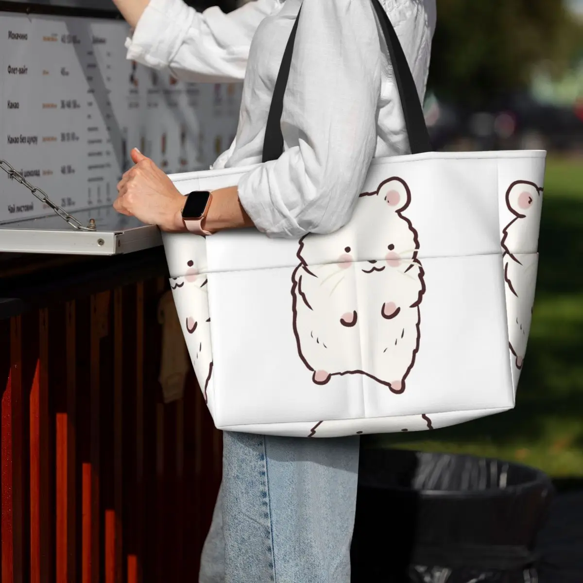 Yoga Fitness Drawing - Bolsa tote grande com desenho de
