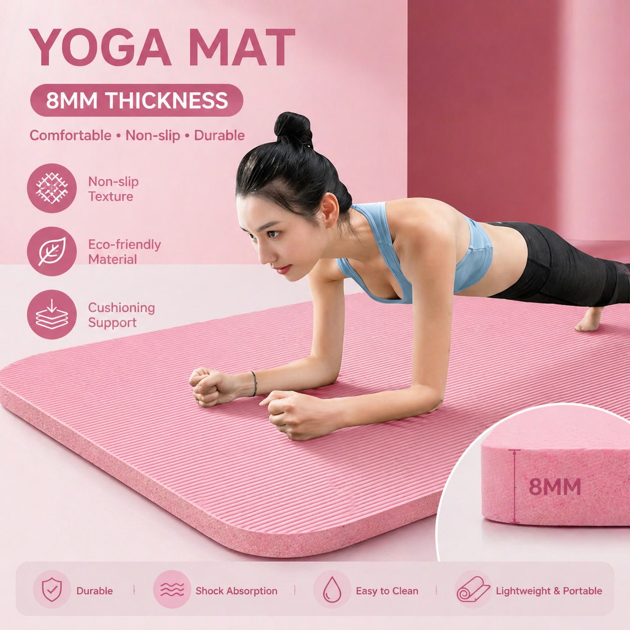 Yoga Daily Fitness - Tapete de Yoga Rosa Antiderrapante 185*61CM