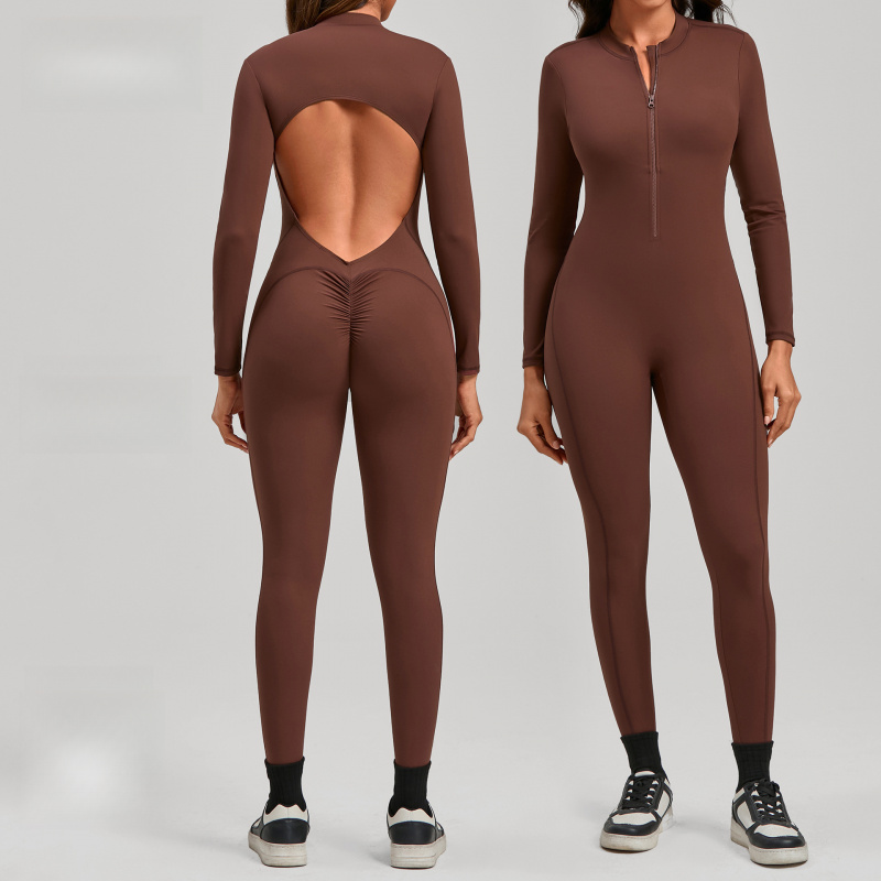 Macacão de ioga com zíper e ma - Yoga Fitness Outfit avaliação e preço