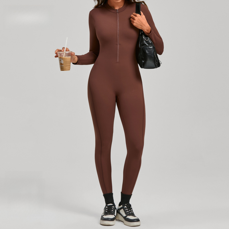 Macacão de ioga com zíper e ma - Yoga Fitness Outfit avaliação e preço