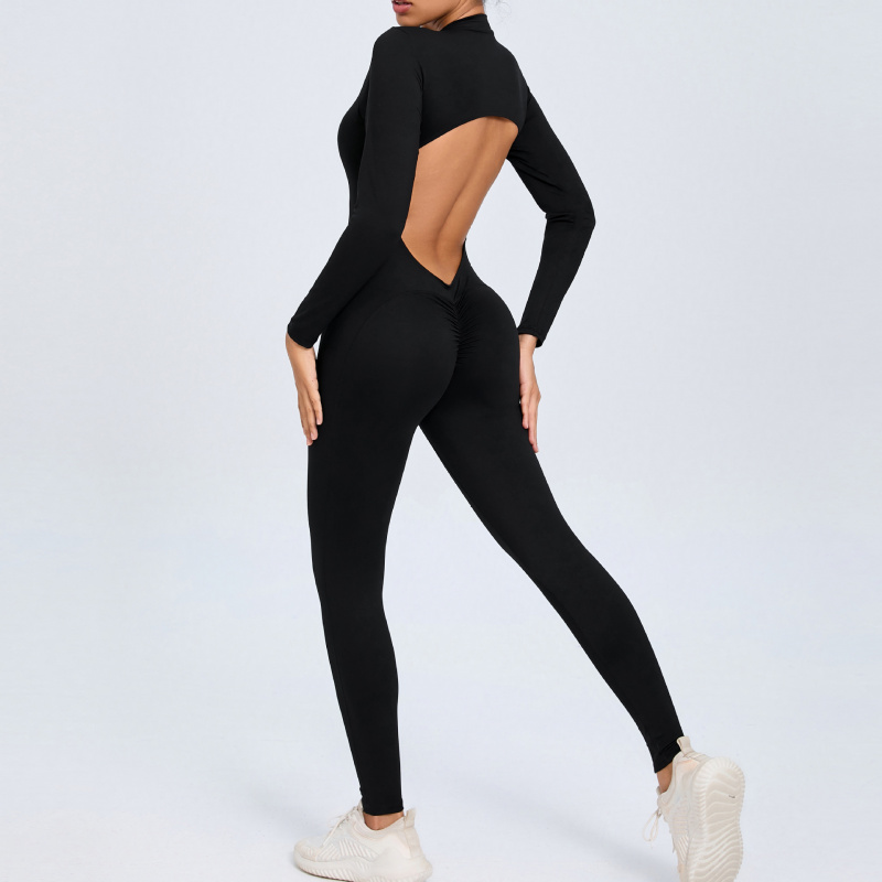 Macacão de ioga com zíper e ma - Yoga Fitness Outfit avaliação e preço
